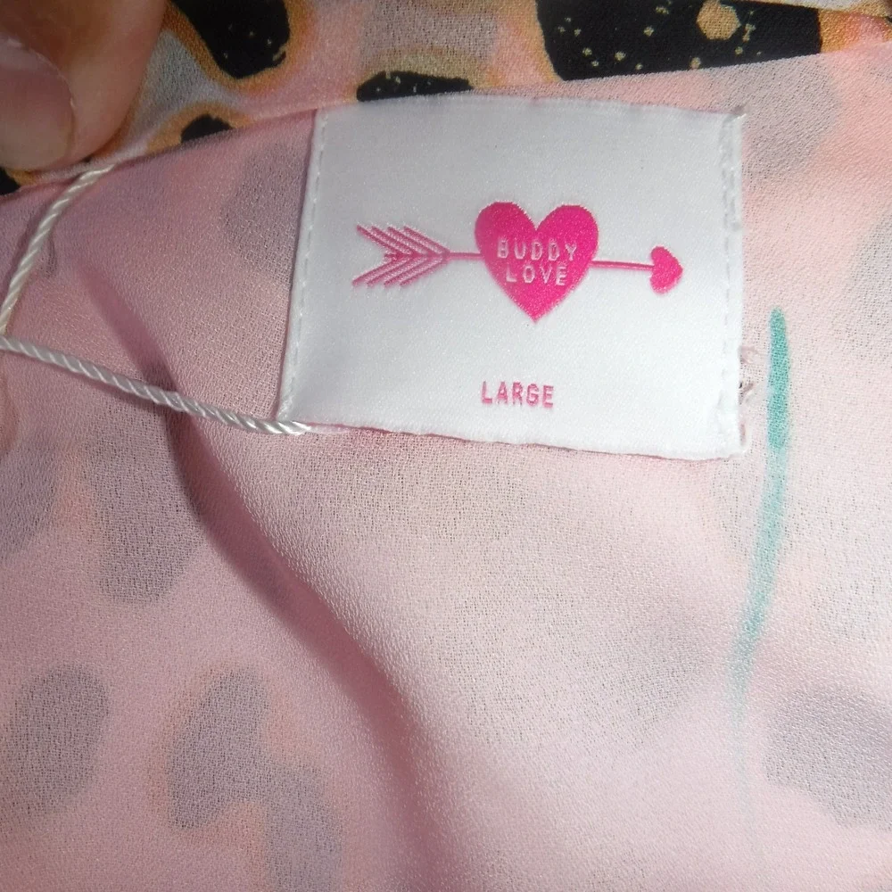 Buddy Love Leopard Print Maxi Dress Pink Orange Ombre Smocked Tiered Large NWT